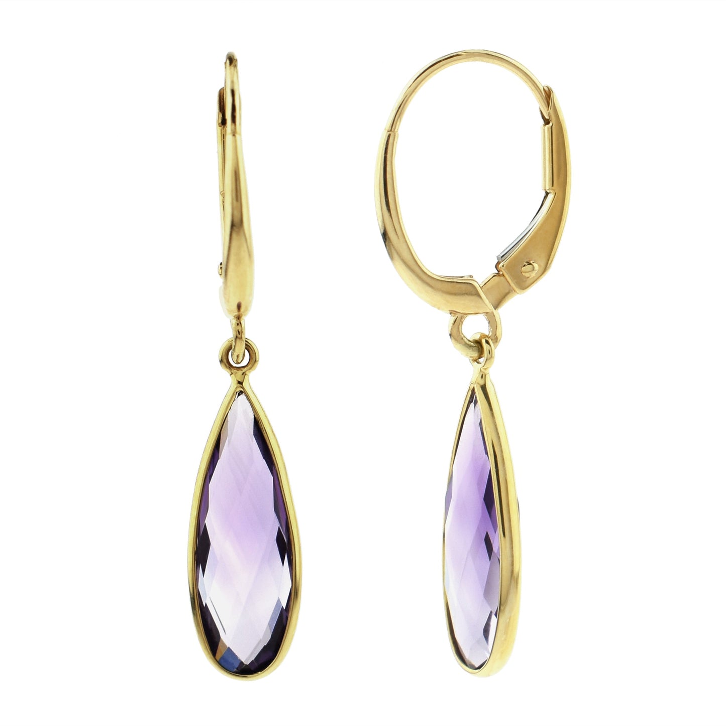 14k Amethyst Pear Bezel Round Leverback Earring freeshipping - Jewelmak Shop