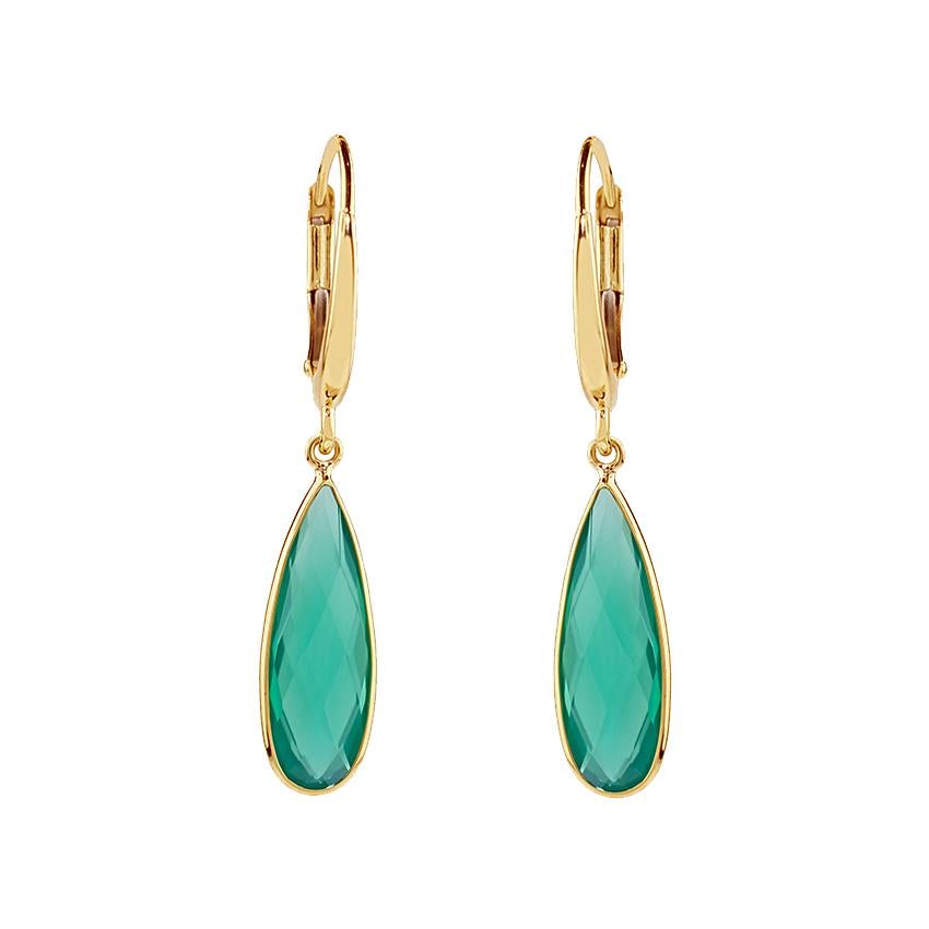 14k Green Agate Pear Bezel Round Leverback Earring freeshipping - Jewelmak Shop