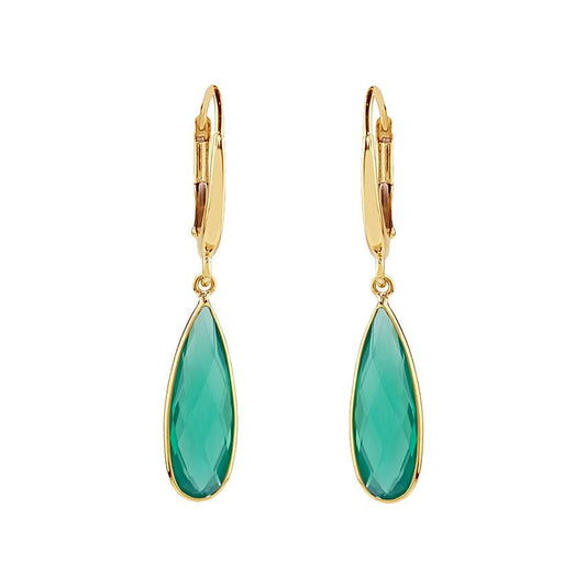 14k Green Agate Pear Bezel Round Leverback Earring freeshipping - Jewelmak Shop