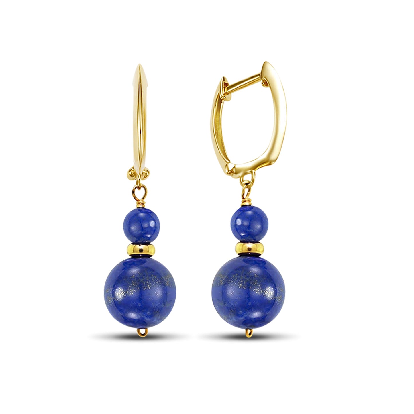 14k Lapis Dual Ball Gold Wire Huggie Hoop Drop Earrings freeshipping - Jewelmak Shop