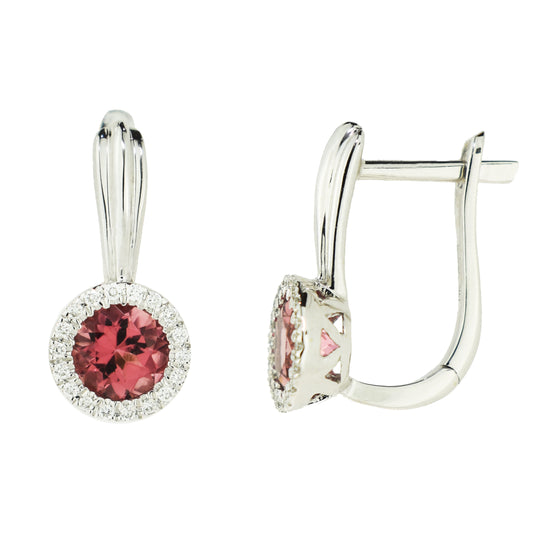 14k White Gold Pink Tourmaline Vs Diamond English Lock Earring