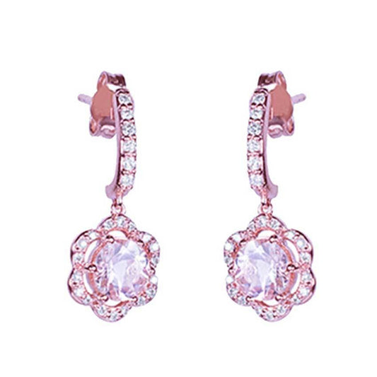 14k Vs Diamond Morganite Flower Post Earring freeshipping - Jewelmak Shop