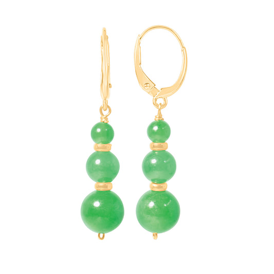 14k Green Jade Graduated Bead Leverback Drop Earring