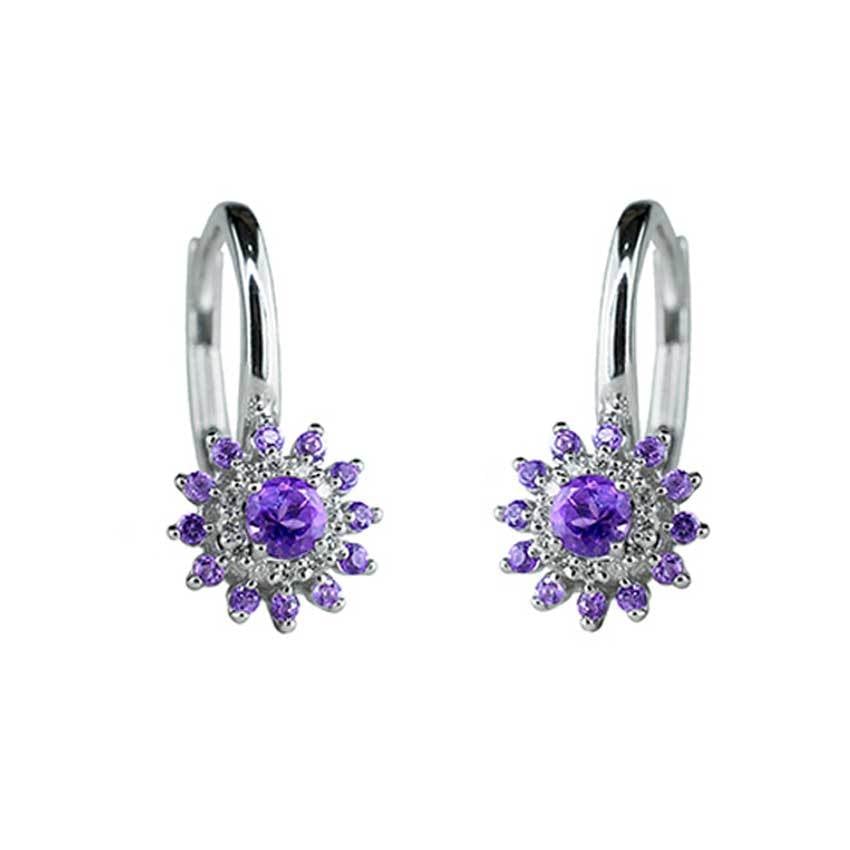 14k White Gold Amethyst Vs Diamond Leverback Earrings freeshipping - Jewelmak Shop