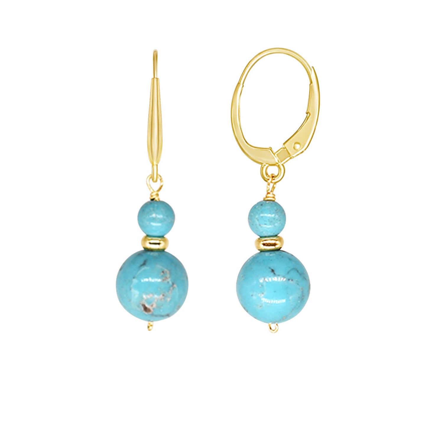 14k Stabilized Turquoise Dual Ball Leverback Earring freeshipping - Jewelmak Shop