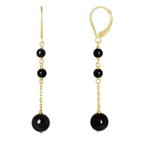 14k Black Onyx Dangle Leverback Earring freeshipping - Jewelmak Shop