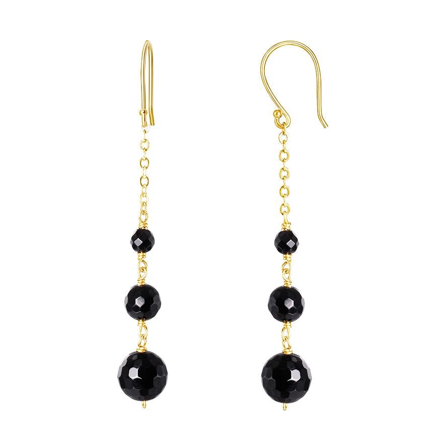 14k Black Onyx Facet Beads Dangling Earrings freeshipping - Jewelmak Shop