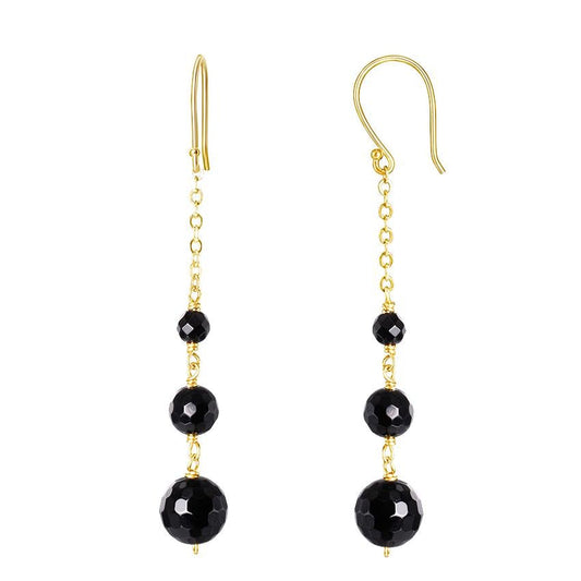 14k Black Onyx Facet Beads Dangling Earrings freeshipping - Jewelmak Shop