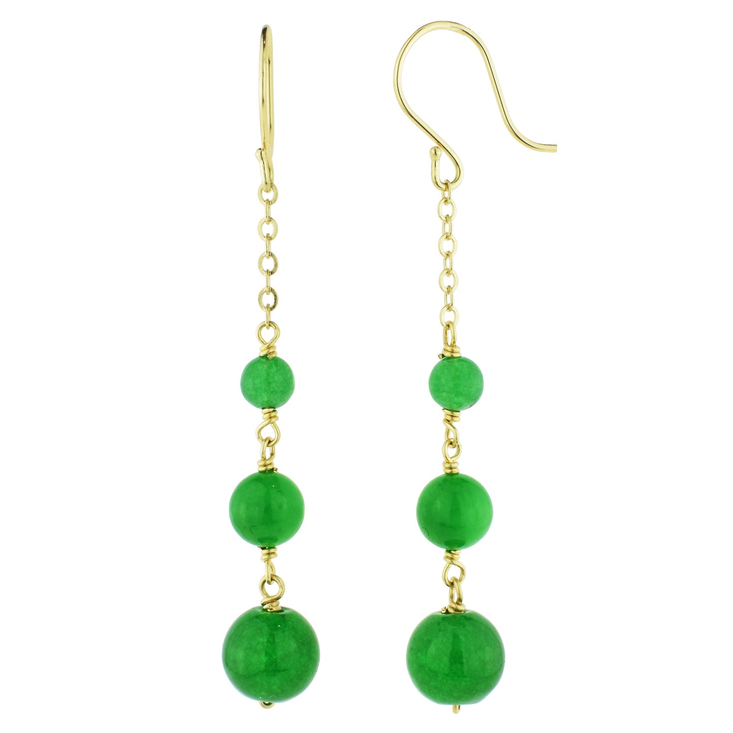 14k Dyed Green Jade Gradient Beads Dangling Hook Earring