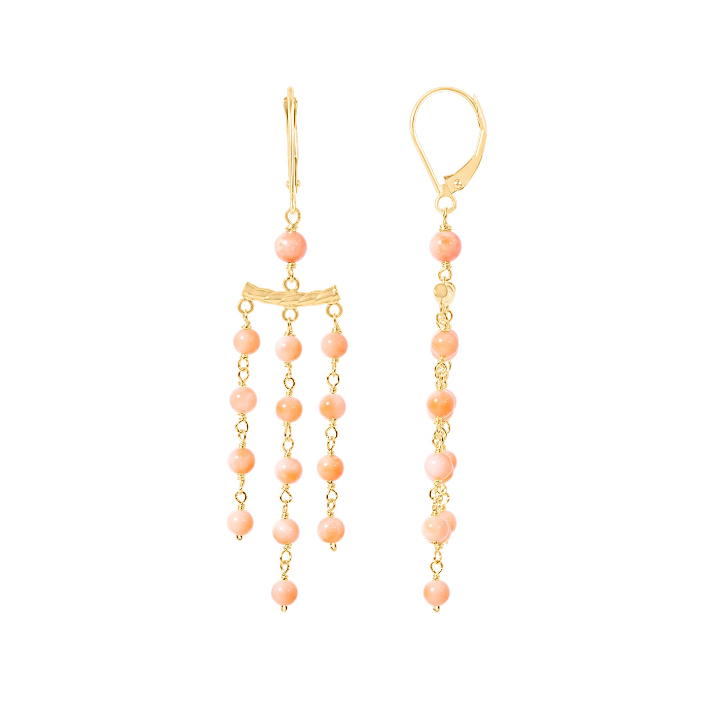 14k Angel Skin Coral Chandelier Leverback Earrings