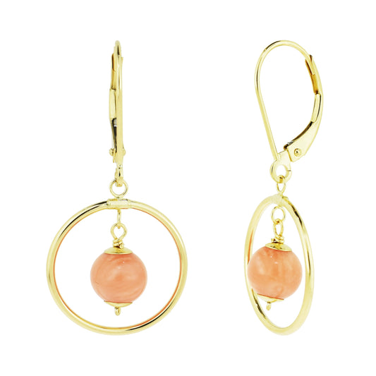 14k Angel Skin Coral Halo Leverback Earrings freeshipping - Jewelmak Shop