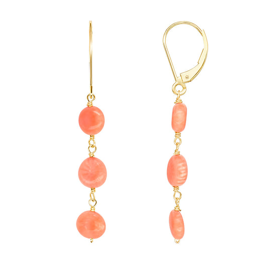 14k Angel Skin Coral Rondelle Linear Earrings freeshipping - Jewelmak Shop