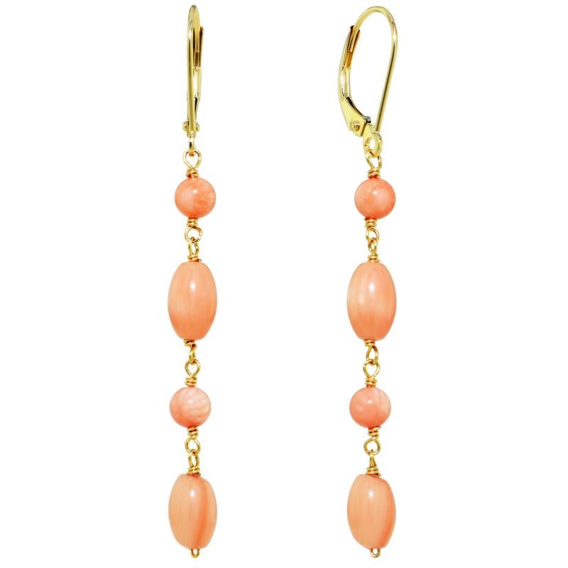 14k Angel Skin Coral Linear Lever Back Earrings freeshipping - Jewelmak Shop