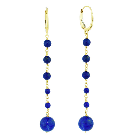 14k Lapis Beaded Dangle Round Leverback Earring freeshipping - Jewelmak Shop