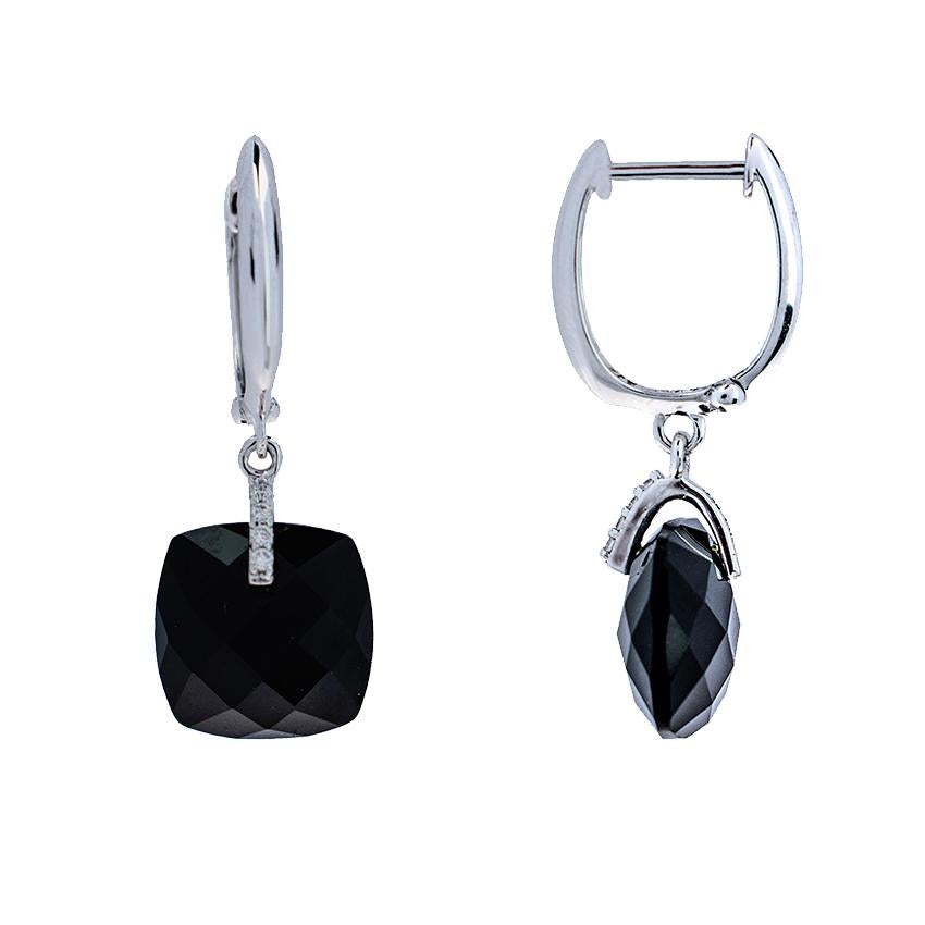 14k White Gold Vs Diamond Black Onyx Hoop Earrings freeshipping - Jewelmak Shop