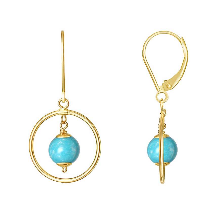 14k Stab Turquoise Halo Leverback Earrings freeshipping - Jewelmak Shop