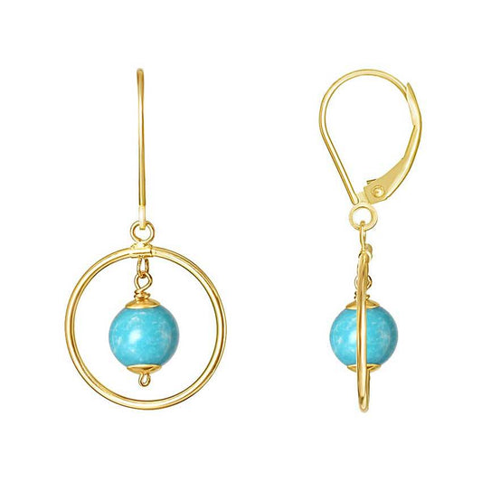 14k Stab Turquoise Halo Leverback Earrings freeshipping - Jewelmak Shop