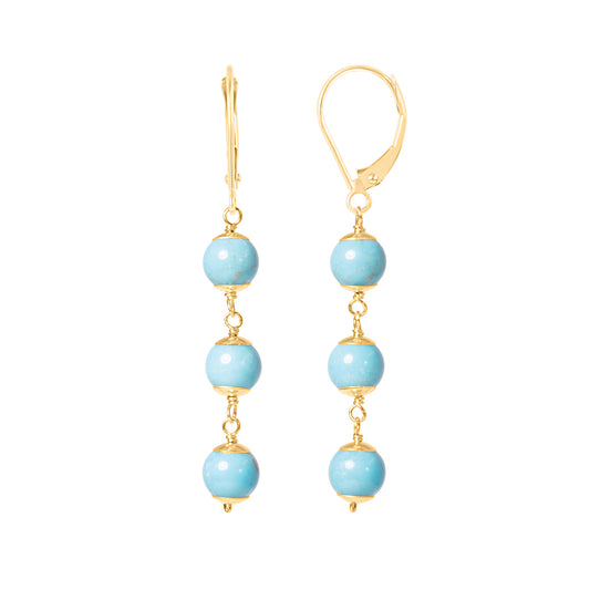 14k Turquoise Triple Drop Linear Earrings