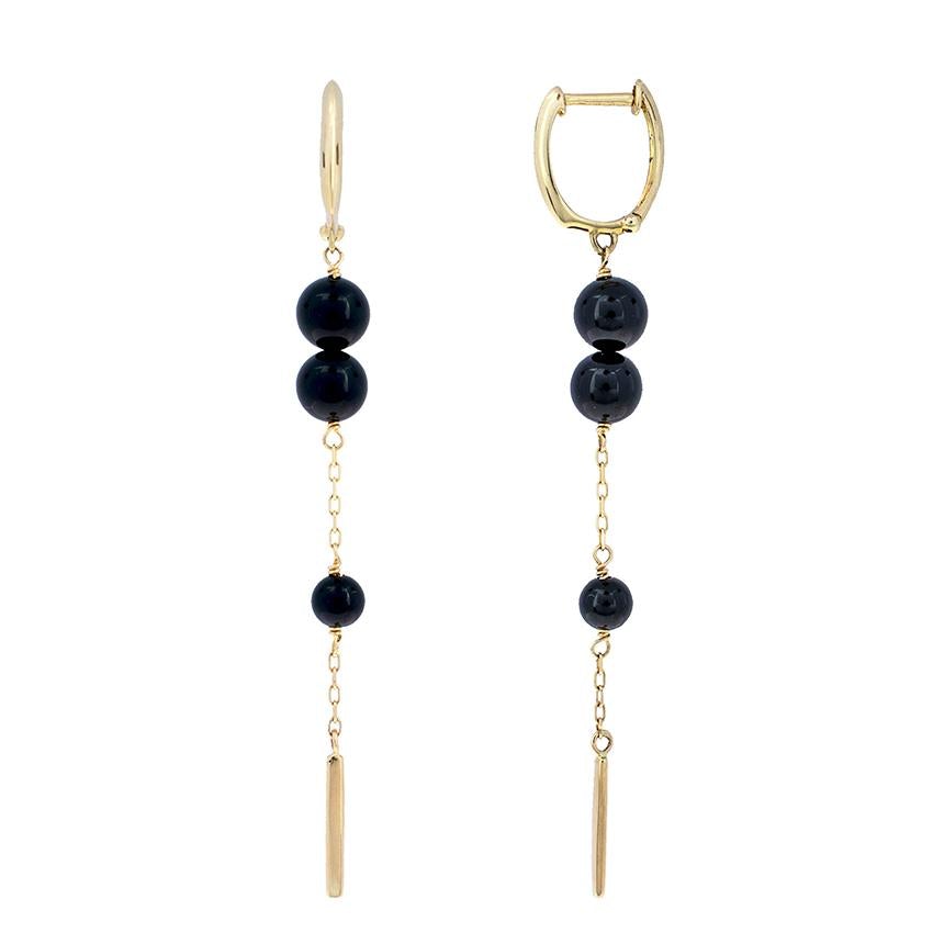 14k Black Onyx Gold Bar Dangle Hoop Earring freeshipping - Jewelmak Shop