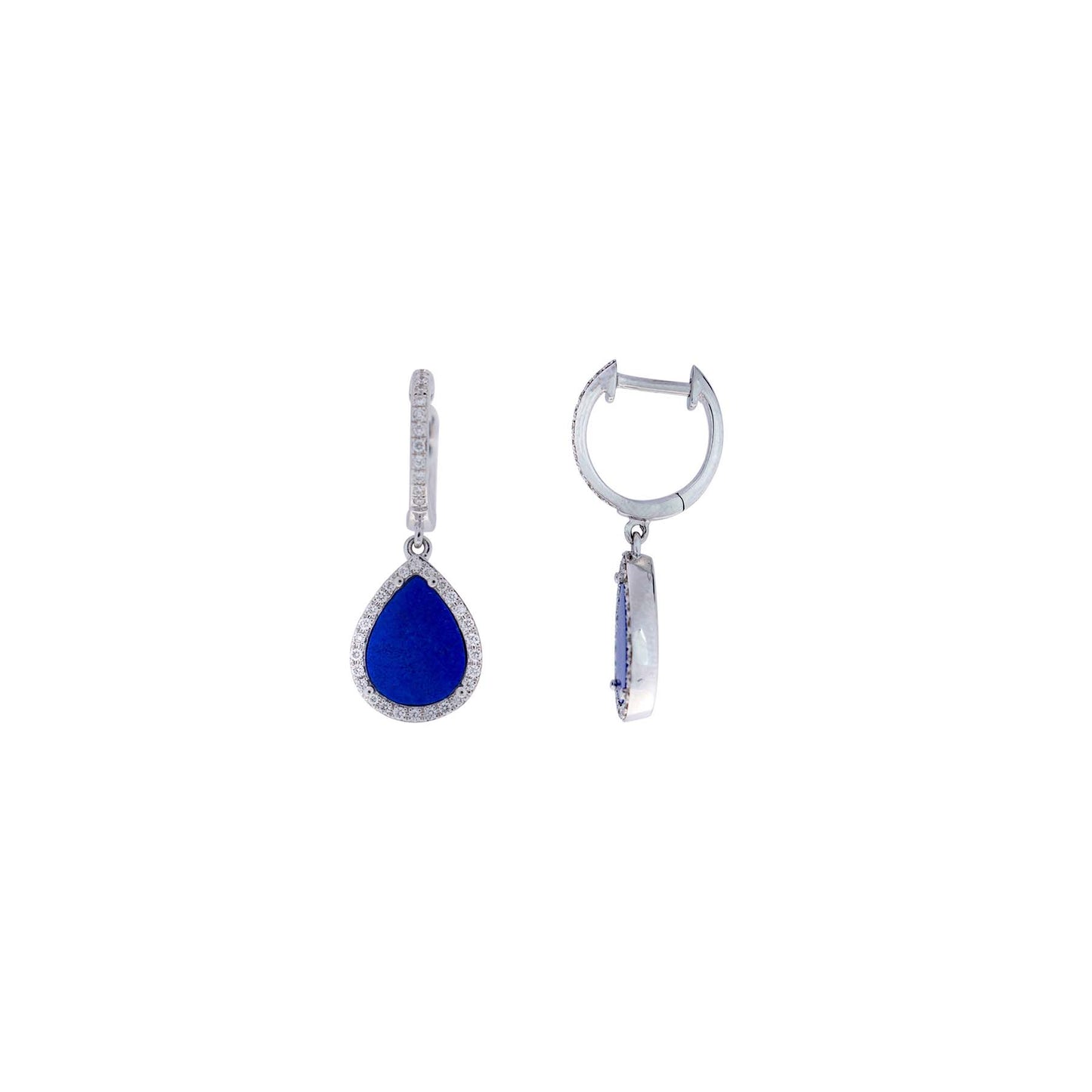 14k White Gold Lapis Vs Diamond Huggie Hoop Earring