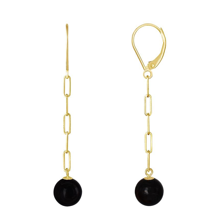 14k Black Onyx Chain Drop Leverback Earring freeshipping - Jewelmak Shop