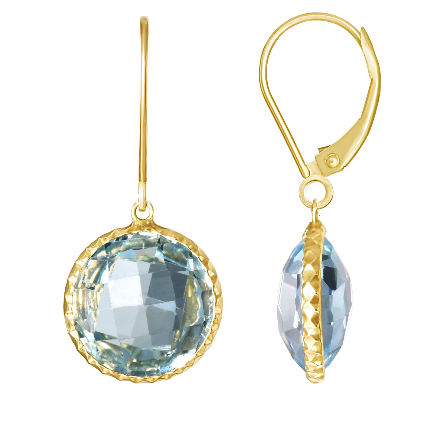 14k Blue Topaz Fancy Round Bezel Earring freeshipping - Jewelmak Shop