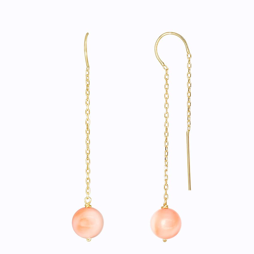 14k Pink Coral Threader Earring freeshipping - Jewelmak Shop