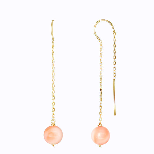 14k Pink Coral Threader Earring freeshipping - Jewelmak Shop