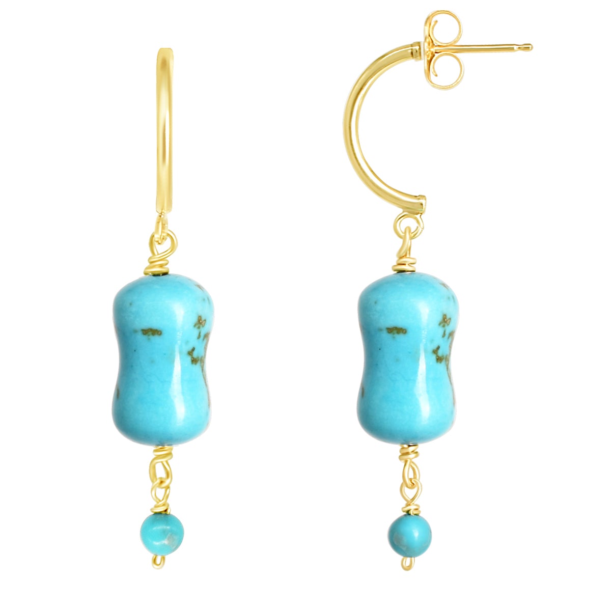 14k Turquoise Dog Bone Earrings freeshipping - Jewelmak Shop