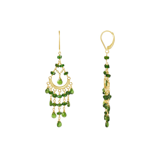 14k Chrome Diopside  or Pyrite Chandelier Leverback Earrings