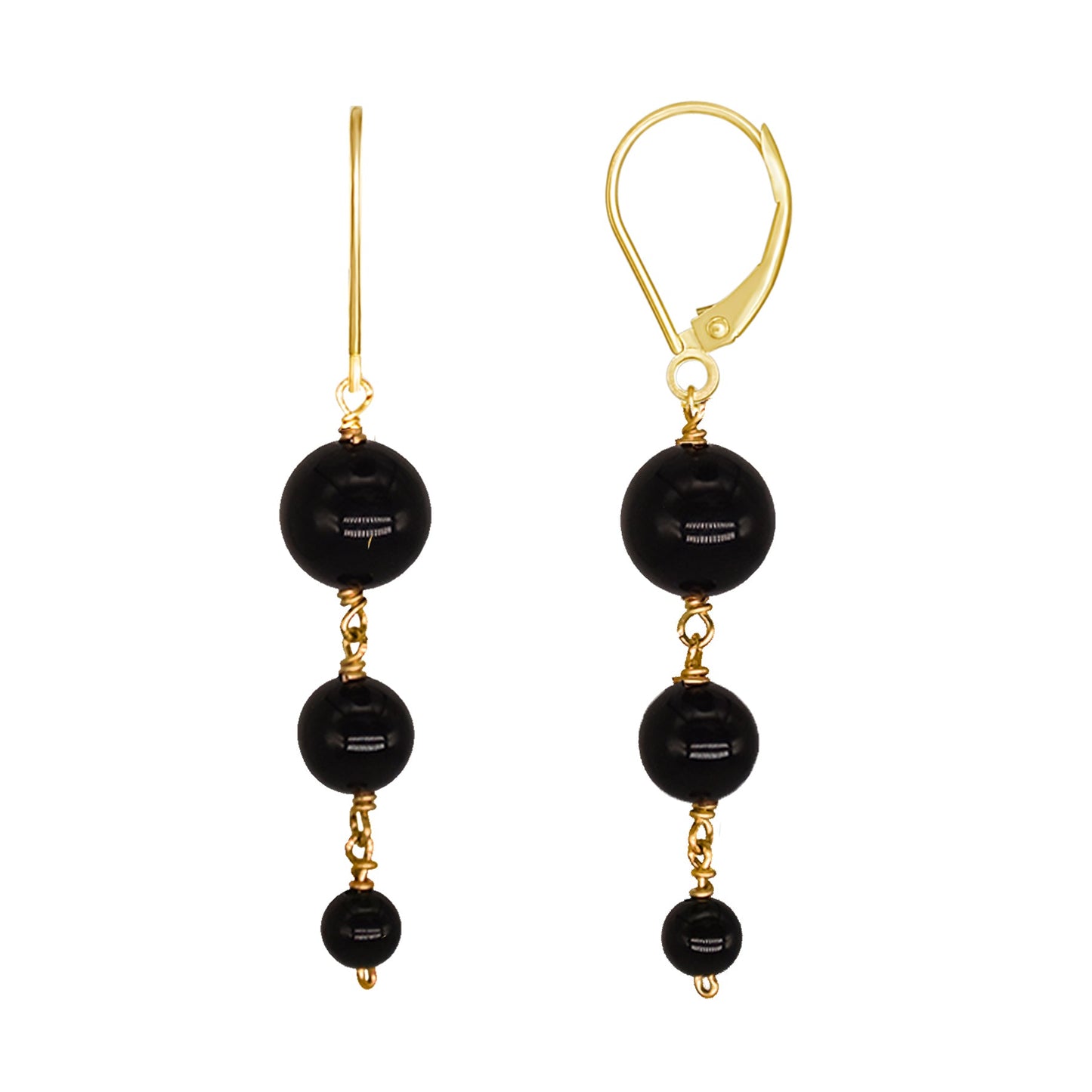 14k Black Onyx Graduated Ball Drop Leverback Earrings freeshipping - Jewelmak Shop