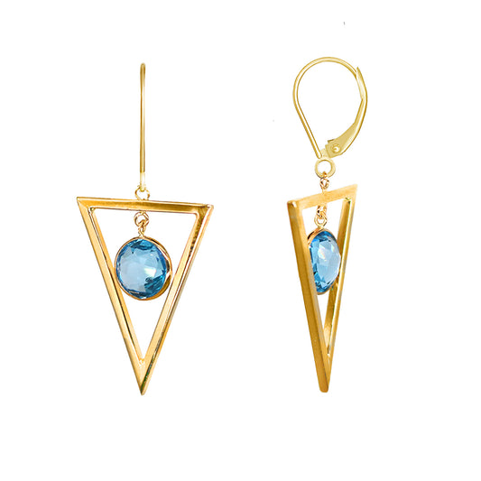 14k Swiss Blue Topaz Open Triangle Leverback Drop Earring