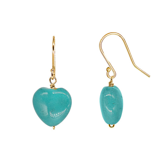 14k Dyed Green Jade Heart Open Hook Earring