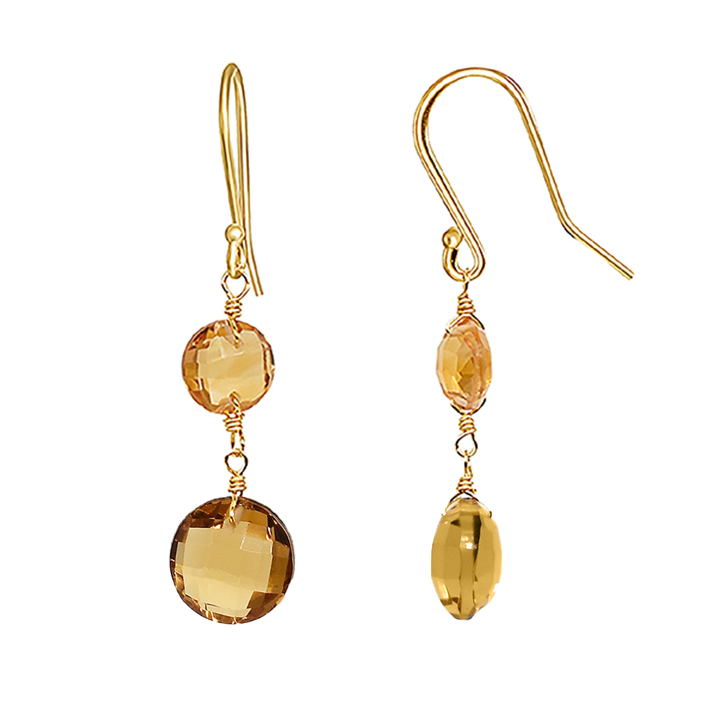 14k Citrine Whisky Quartz Coin Hook Earring