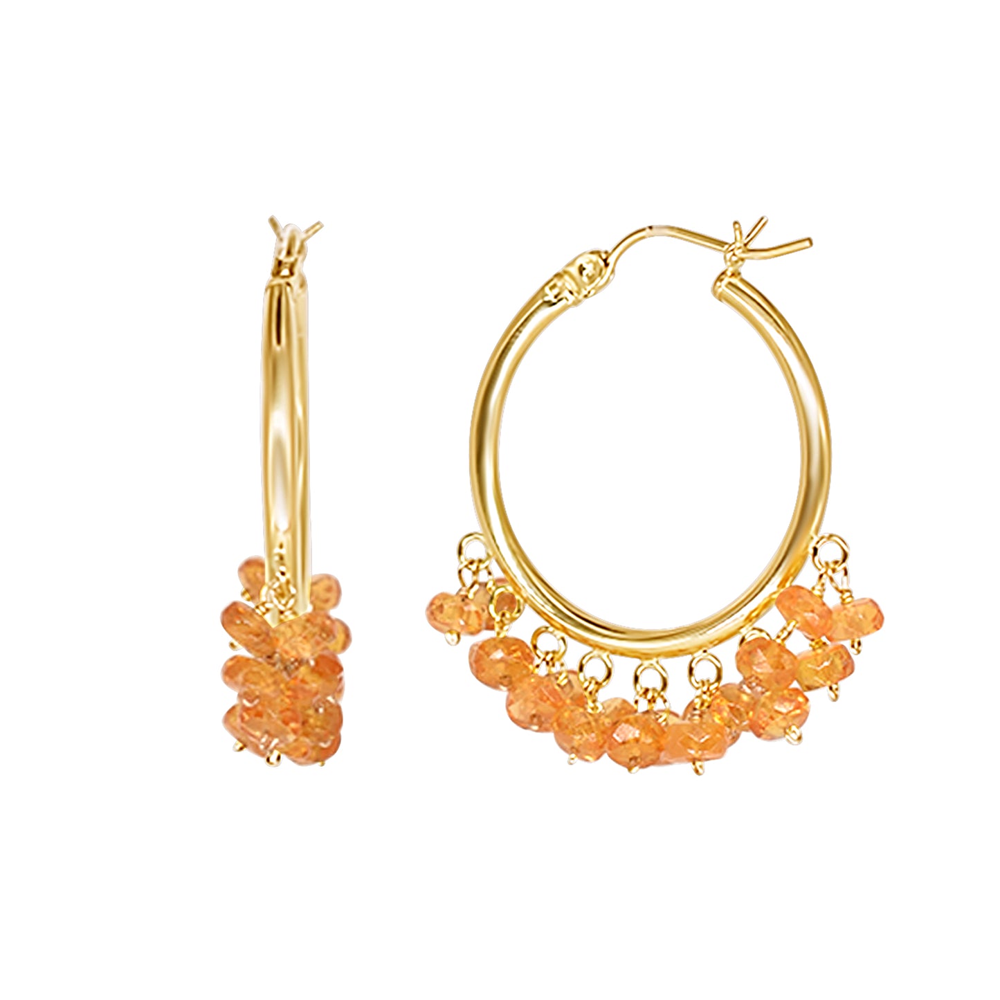 14k Gemstone Cluster Hoop Earring