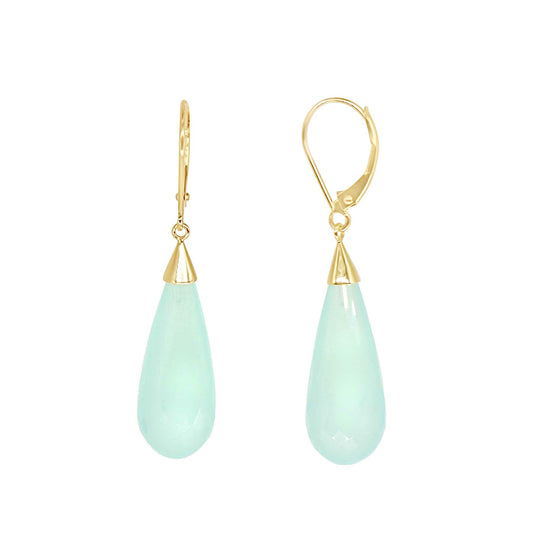 14k Sea Blue Chalcedony Drop Leverback Earring freeshipping - Jewelmak Shop