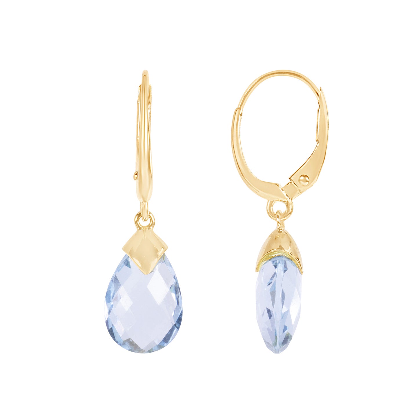 14k Blue Topaz Round Leverback Earring