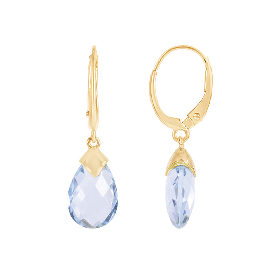 14k Blue Topaz Round Leverback Earring