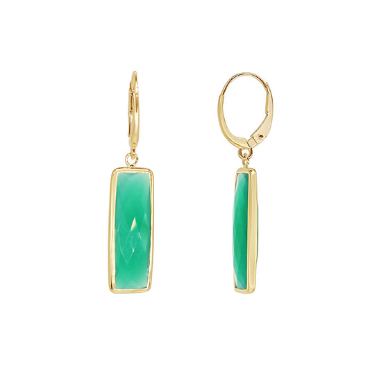 14k Green Onyx Rect Bezel Round Leverback Earring freeshipping - Jewelmak Shop