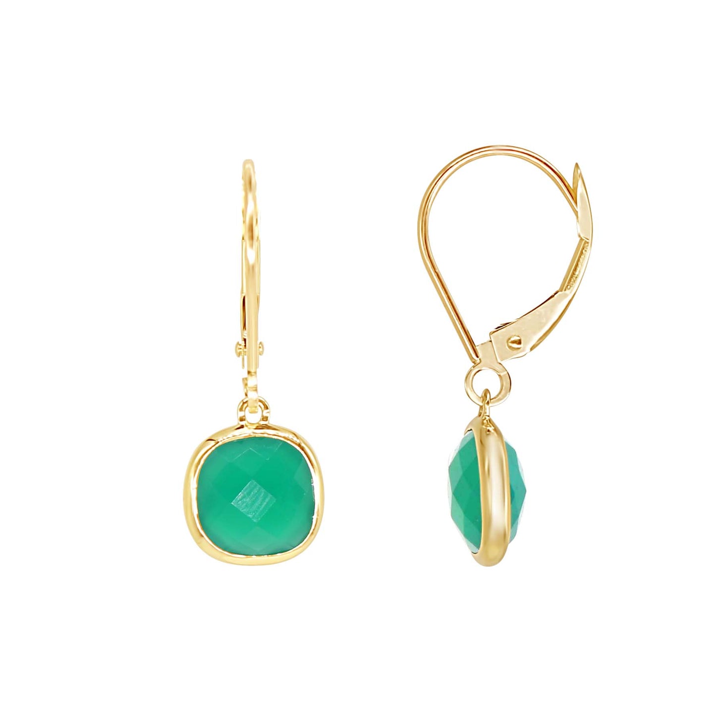 14k Green Onyx Cushion Bezel Leverback Earring freeshipping - Jewelmak Shop