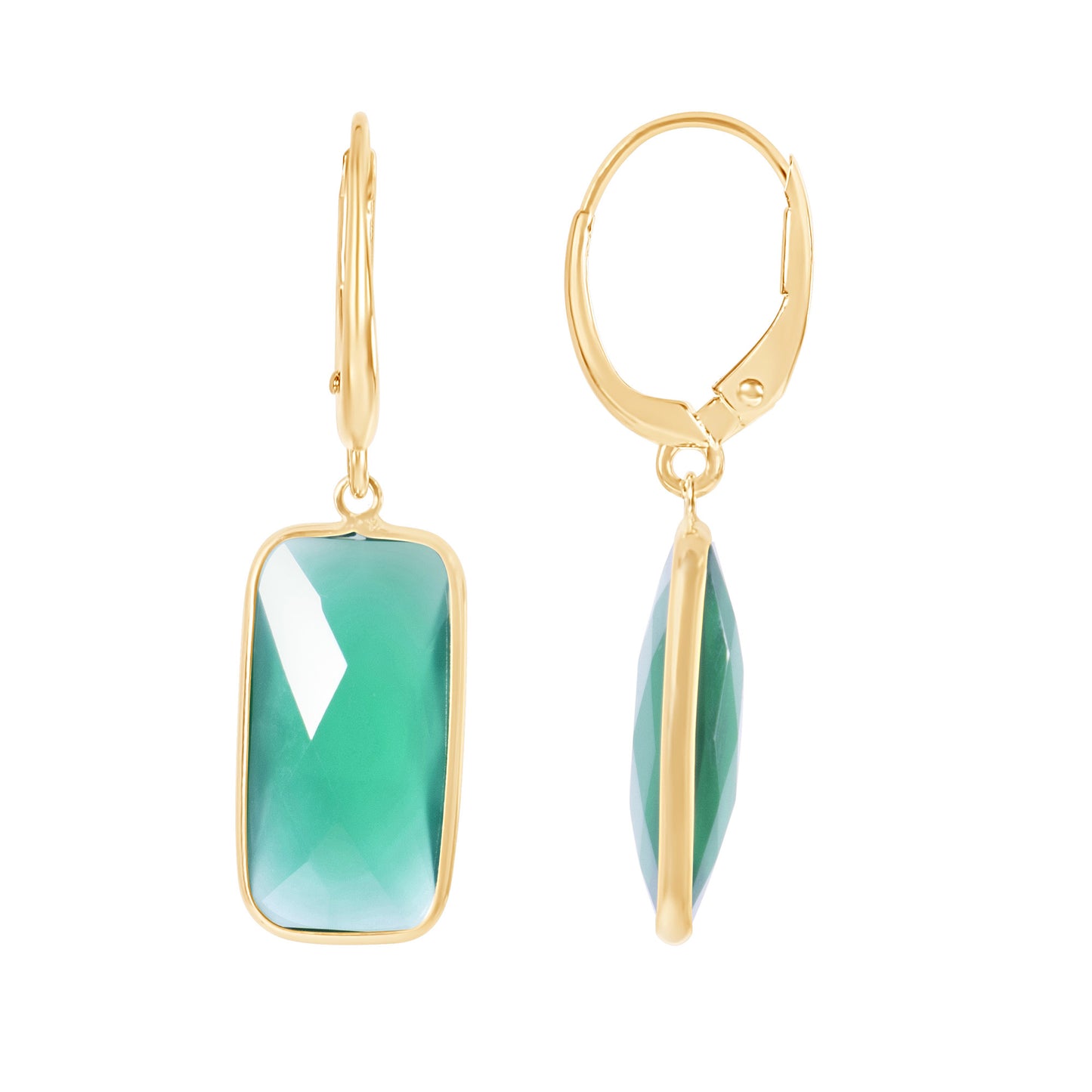 14k Green Onyx Cushion Bezel Leverback Earring