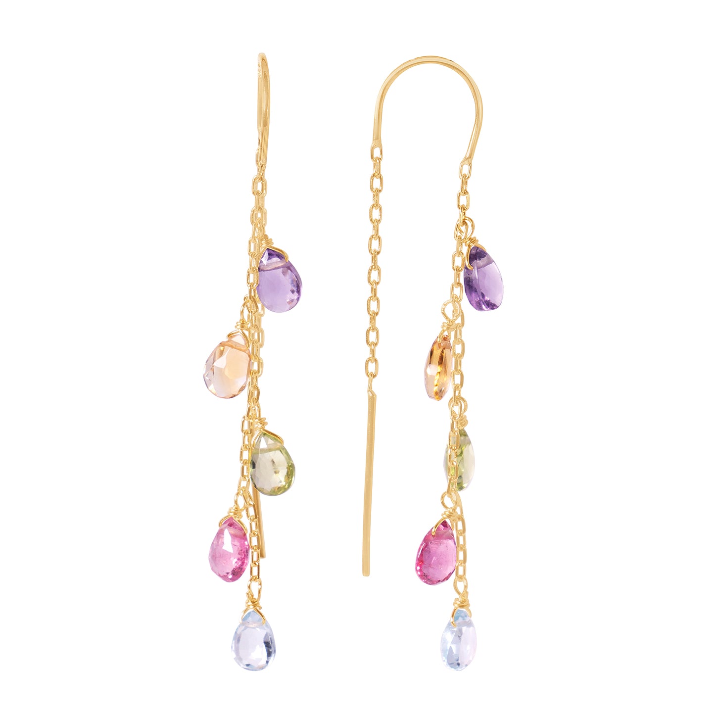 14k Multi Gemstone Threader Earrings