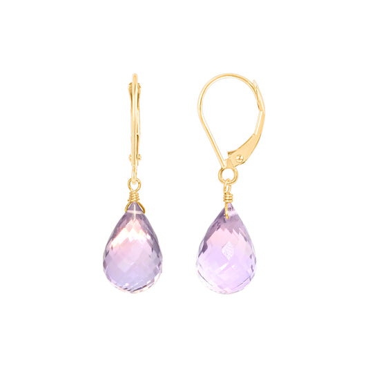 14k Pink Amethyst Leverback Drop Earring