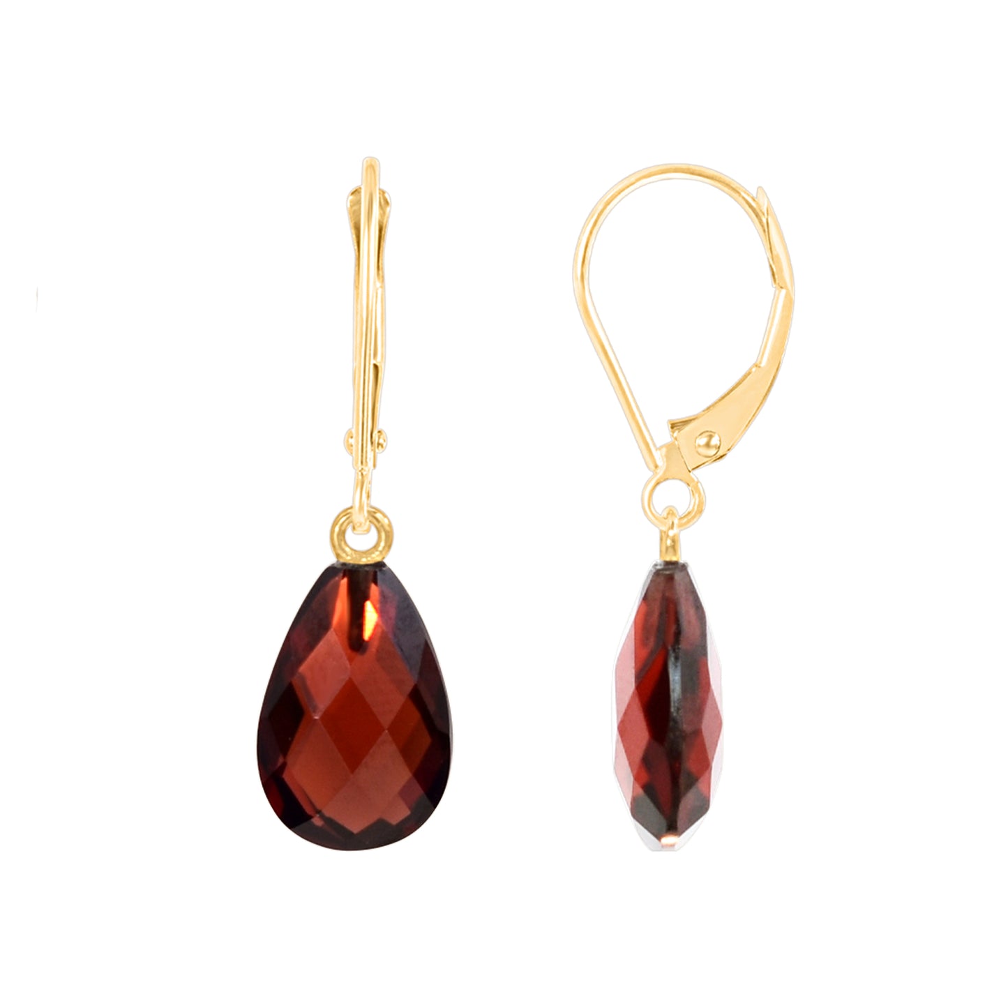 14k Garnet Pear Leverback Drop Earring