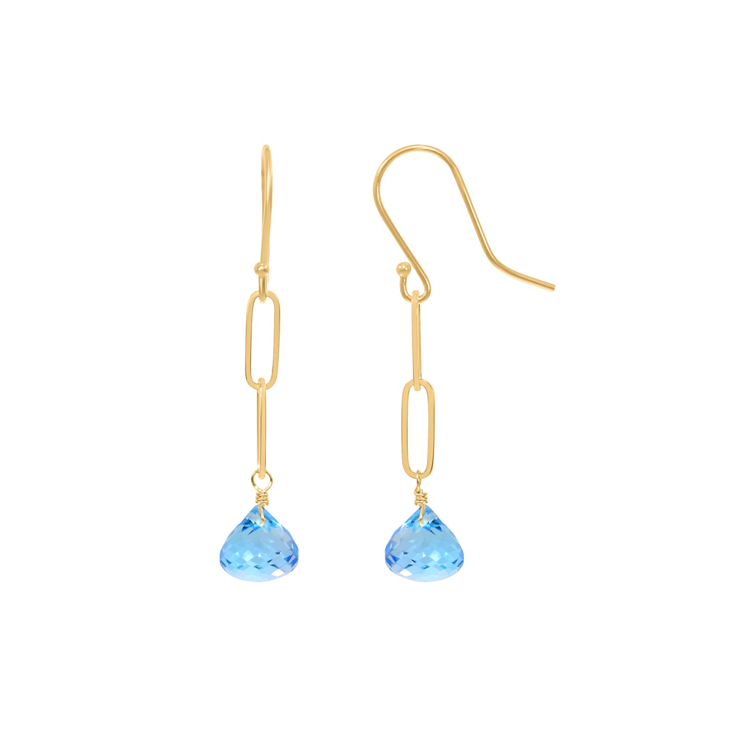 14k Swiss Blue Topaz Onion Drop Paperclip Link Hook Earring