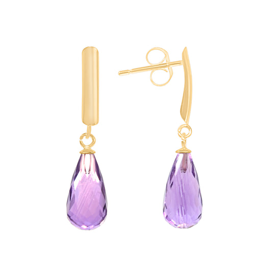 14k Gemstone Drop Bar Post Earring