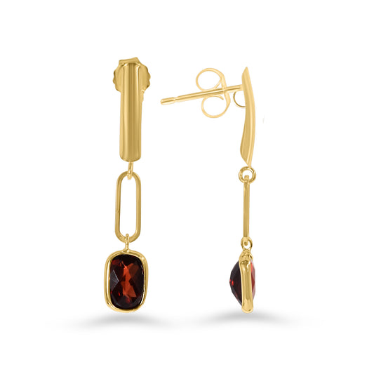 14k Garnet Bezel Paperclip Link Bar Post Earring