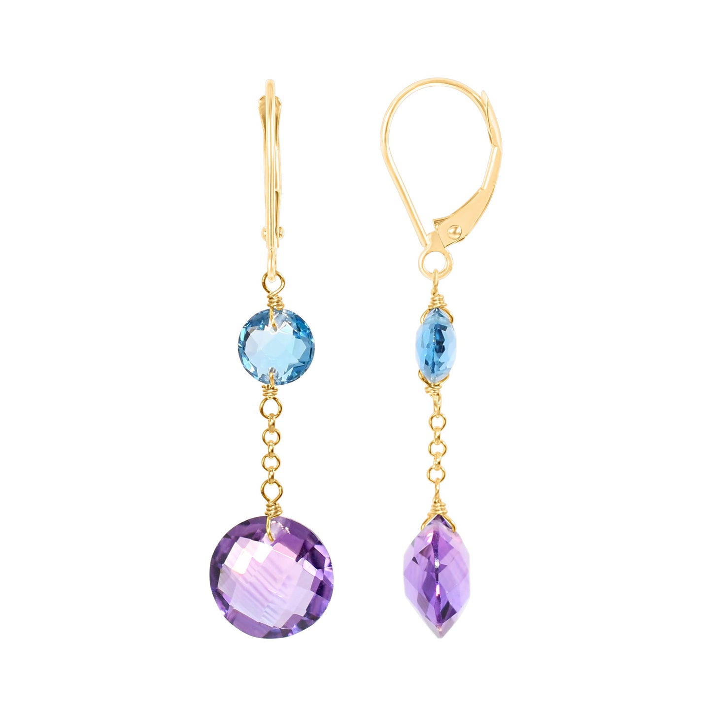 14k Two Gemstone Coin Dangle Leverback Earring