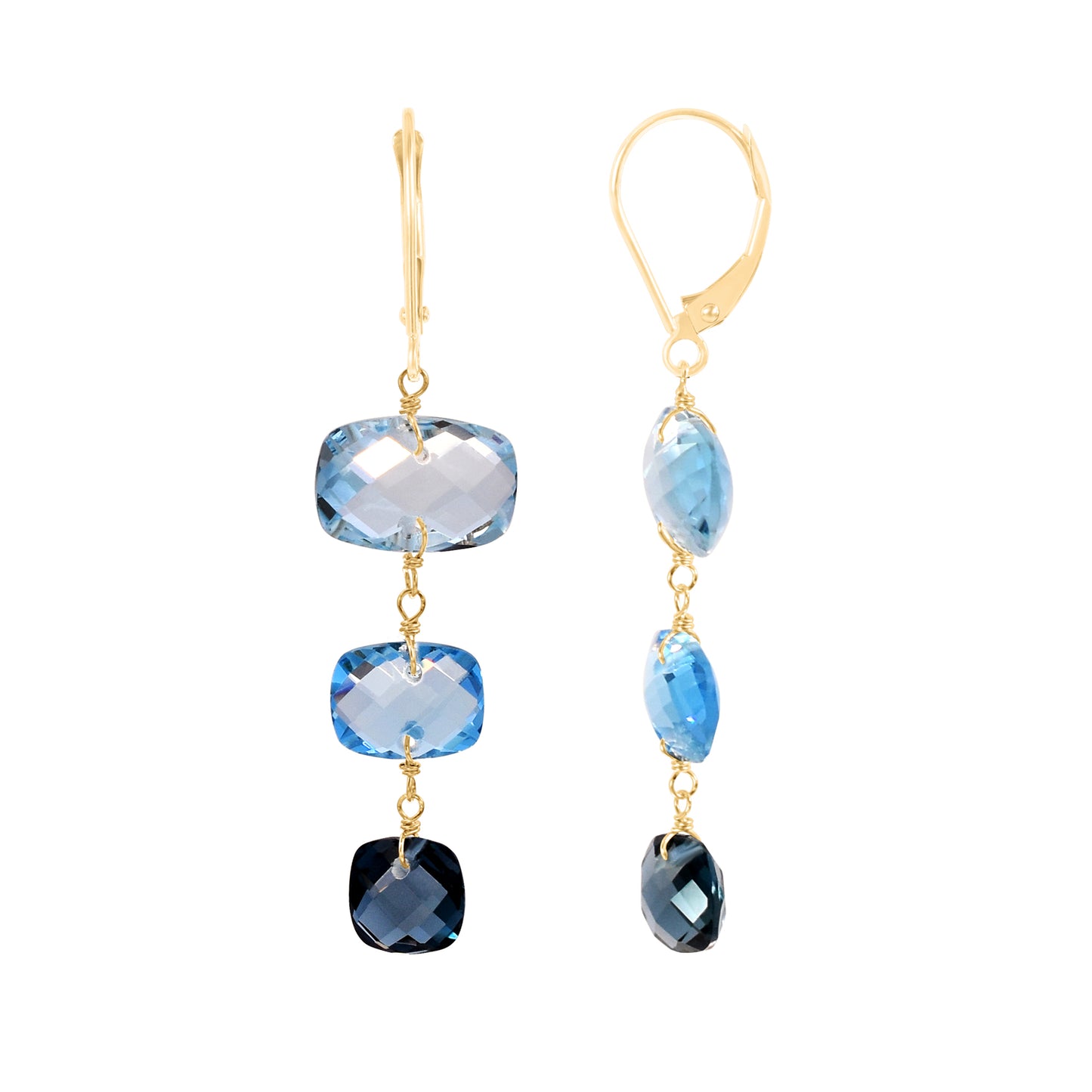 14k Shaed of Blue Topaz Leverback Dangle Earring