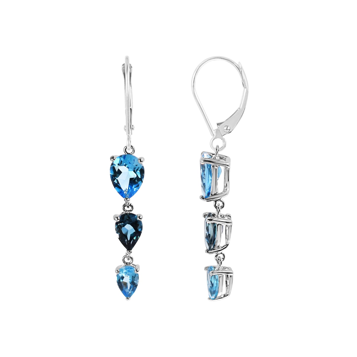 14k White Gold Shades of Blue Topaz Leverback Dangle Earring